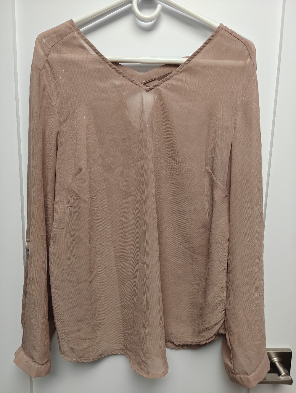 Maurices mauve pink long sleeve W/D Ring Buckle V-neck Blouse Size 0